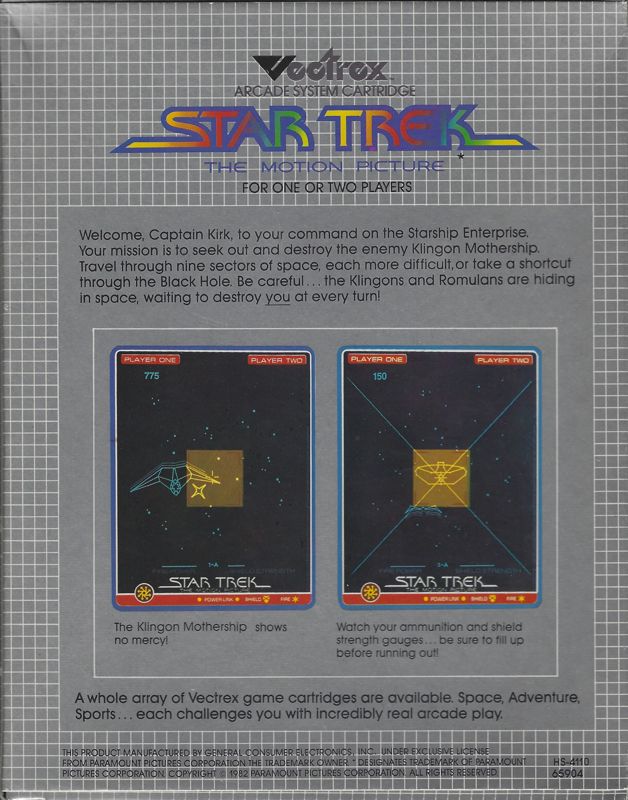 Star Trek: The Motion Picture box art for Vectrex